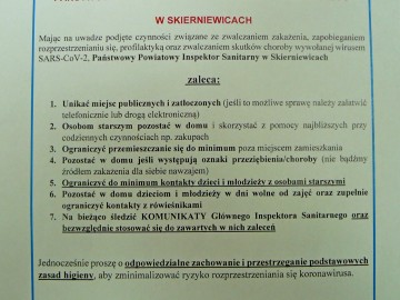 Komunika nr 2 PPIS w Skierniewicach w związku z chorobą wywołaną wirusem SARS-Co V-2, A. Pruszkowska